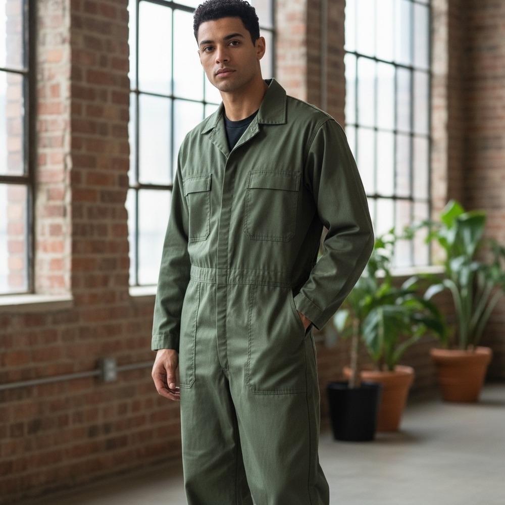 Excel Manufacturing Utility Coveralls Mens 42R Green Military Work Jumpsuit 42R